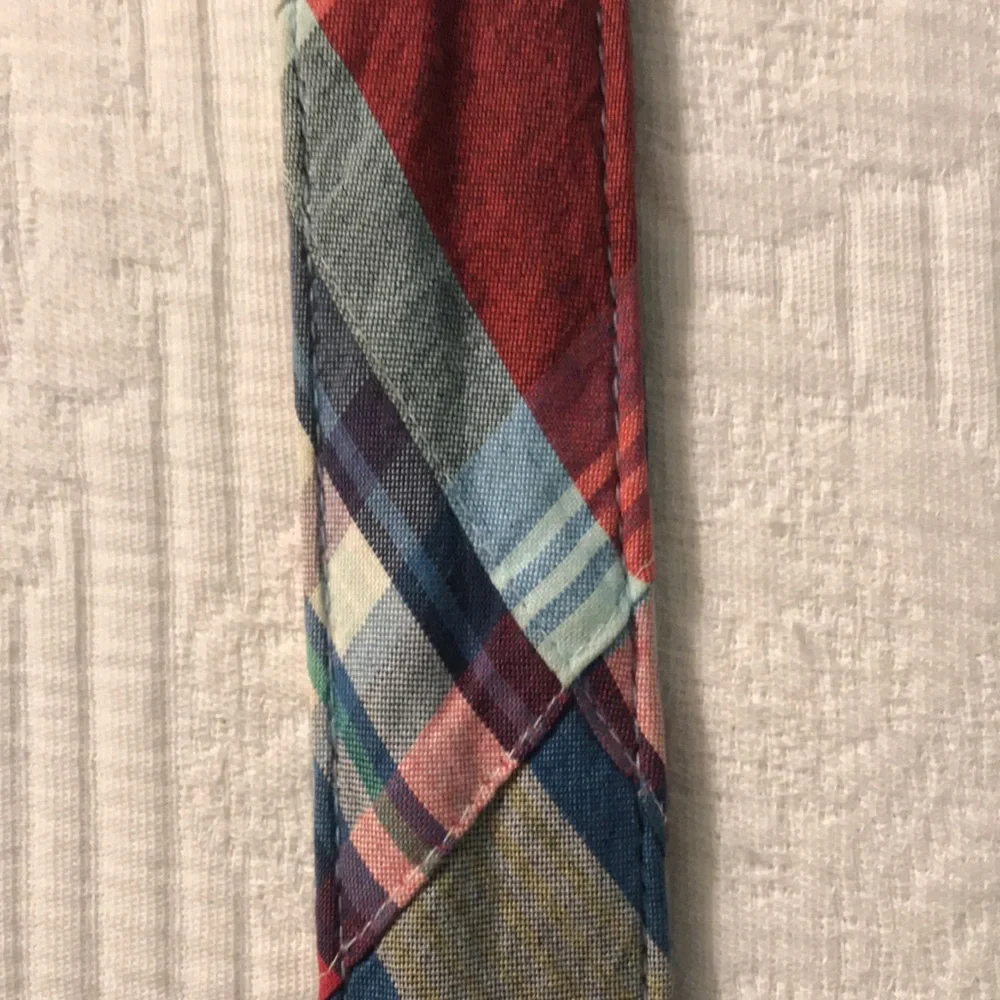 Brooks Brothers Preppy Plaid Fabric Belt with Brown Leather Accents Adjustable